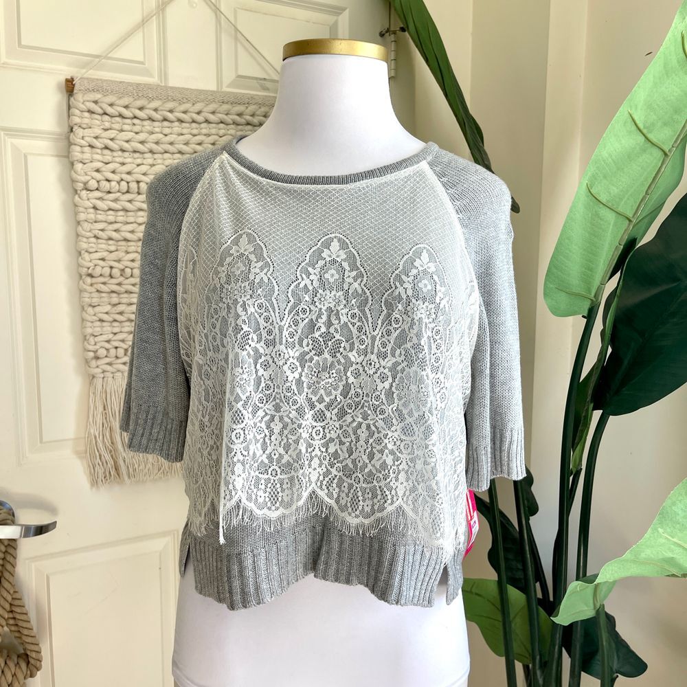 Xhilaration BRAND NEW Plus Size 18/20 Sweater w/ Lace Gray XXL
